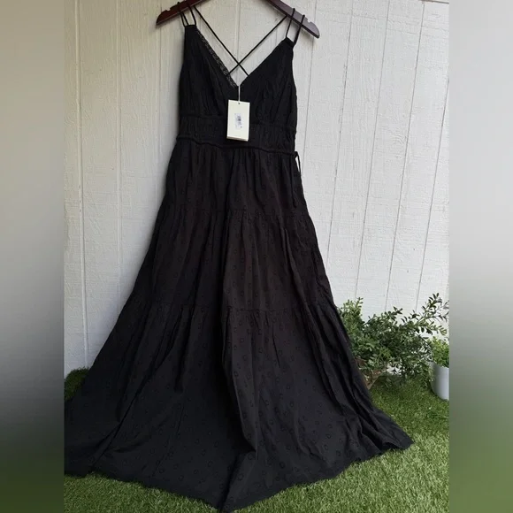 ULLA JOHNSONNew York Freya Black Midi Dress in black eyelet with lace size 0